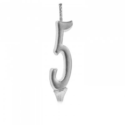 Свеча для торта "Мини", цифра "5", серебро, 4,5см