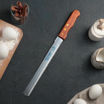Нож для бисквита двусторонний с крупными зубцами и ровным краем, лезвие 25 см 2675714