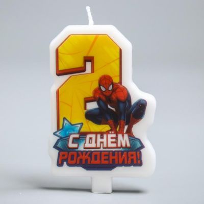 Свеча в торт "С днем рождения" цифра 2 Человек Паук, 9 х 15 см 1169272