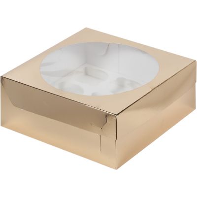 Коробка для 9 капкейков с окошком 23,5*23,5*10 см Золото