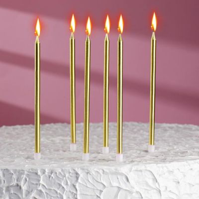Свечи в торт "Ройс", 6 шт, высокие, 13 см, золотой металлик 4710820