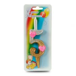 Свеча тортовая цифра с сердечками "5"