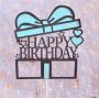 Топпер акриловый Подарок с бантом "Happy Birthday" голубой