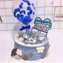 Топпер акриловый Подарок с бантом "Happy Birthday" голубой