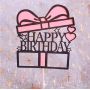 Топпер акриловый Подарок с бантом "Happy Birthday" розовый