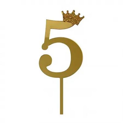 Топпер акриловый "Цифра 5" 6.2см золотой