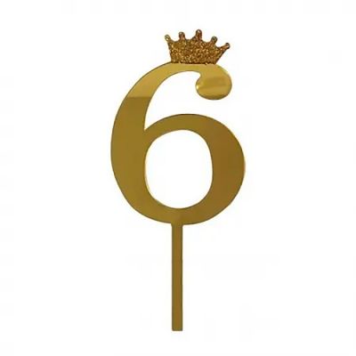 Топпер акриловый "Цифра 6" 6.2см золотой