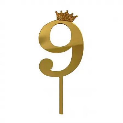 Топпер акриловый "Цифра 9" 6.2см золотой
