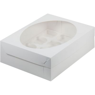Коробка для 12 капкейков с окошком 32*23,5*10 см Белый