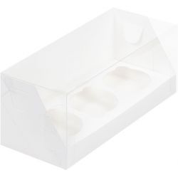 Коробка для 3 капкейков с пластиковой крышкой 24*10*10 см Белый