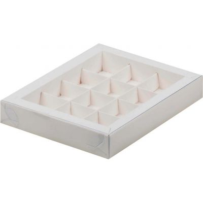 Коробка для 12 конфет с пластиковой крышкой 19*15*3 см (белая)