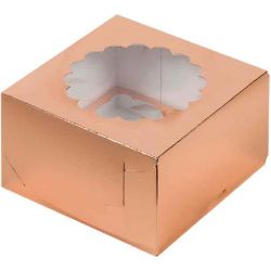 Коробка для 4 капкейков с окошком 16*16*10 см Золото