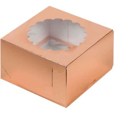 Коробка для 4 капкейков с окошком 16*16*10 см Золото