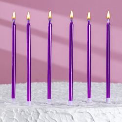 Свечи в торт "Ройс", 6 шт, высокие, 13 см, фиолетовый металлик