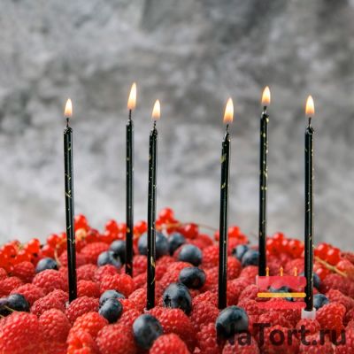 Свечи в торт "Ройс", 6 шт, высокие, 13 см, черное золото