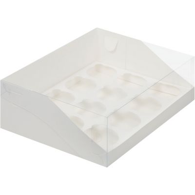 Коробка для 12 капкейков с пластиковой крышкой 32*23,5*10 см Белый