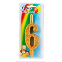 Свеча тортовая цифра золотой узор "6"