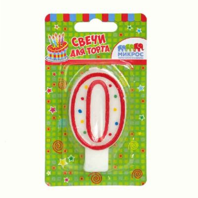 Свеча-цифра "0" красное ассорти, 7,5 см