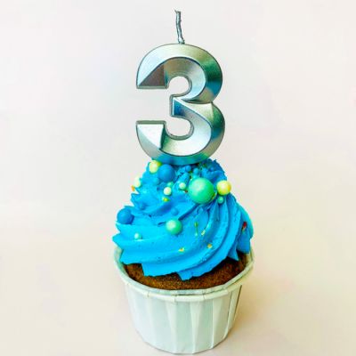 Свечи для торта, цифра 3 (серебро, 5 см)