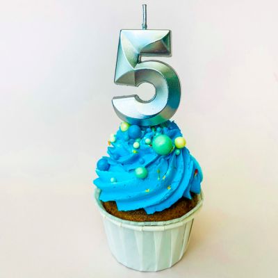 Свечи для торта, цифра 5 (серебро, 5 см)
