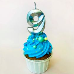 Свечи для торта, цифра 9 (серебро, 5 см)