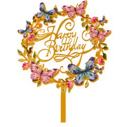 Топпер с цветами «Happy Birthday» разноцветные бабочки