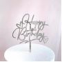 Топпер "Happy Birthday" серебряный с сердечками