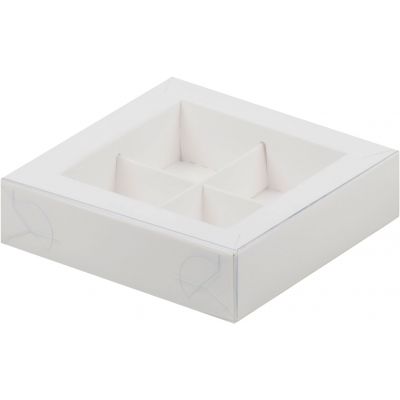Коробка для 4 конфет с пластиковой крышкой 12*12*3 см (белая)