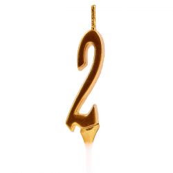 Свеча для торта "Мини", цифра "2", золото, 4,5см