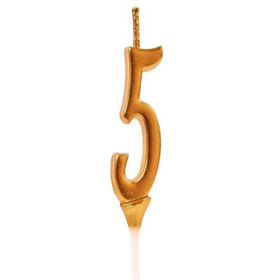 Свеча для торта "Мини", цифра "5", золото, 4,5см